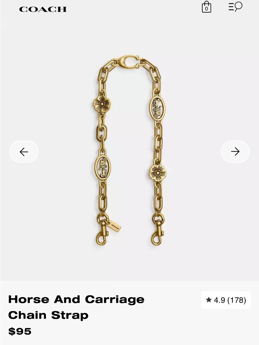 Coach Gold Horse & Carriage Floral Chain Strap